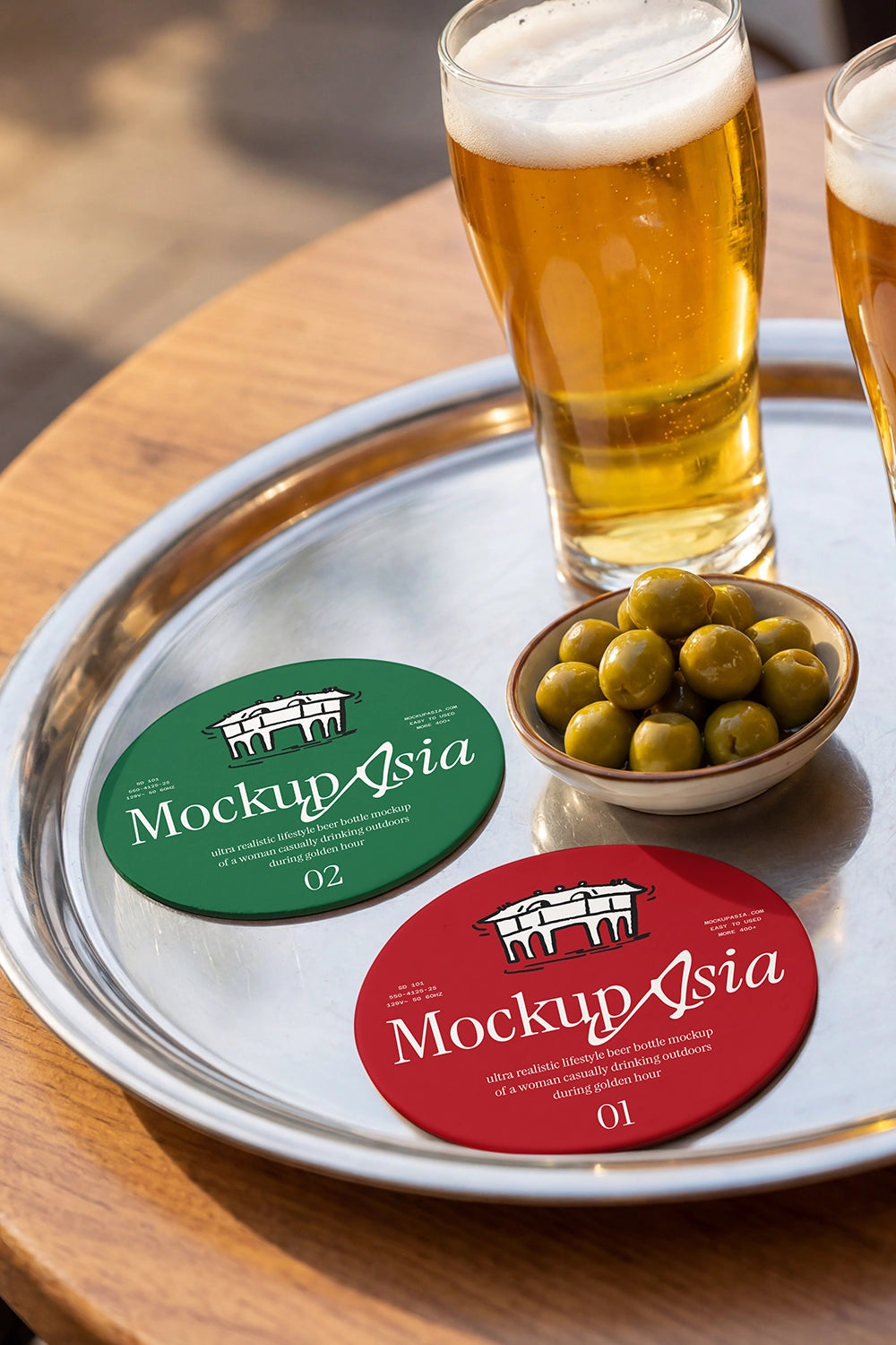 Beer mat mockup collection with realistic bar styling and editable surfaces