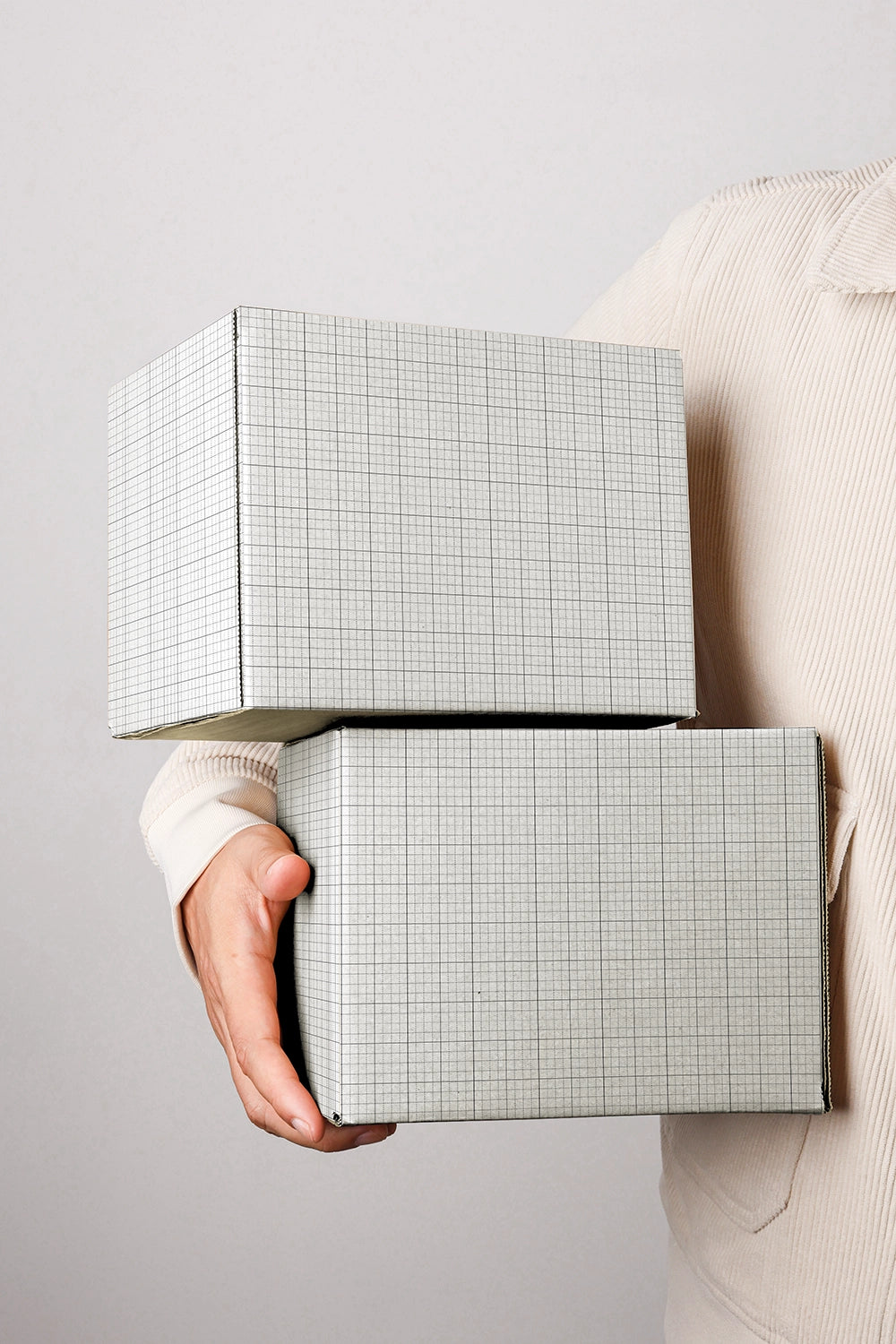 Ecommerce shipping box mockup with stacked parcels and clean branding layout