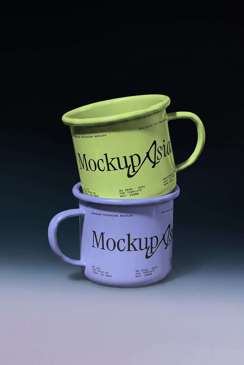 Premium coffee cup branding mockup with realistic enamel mug texture and lighting