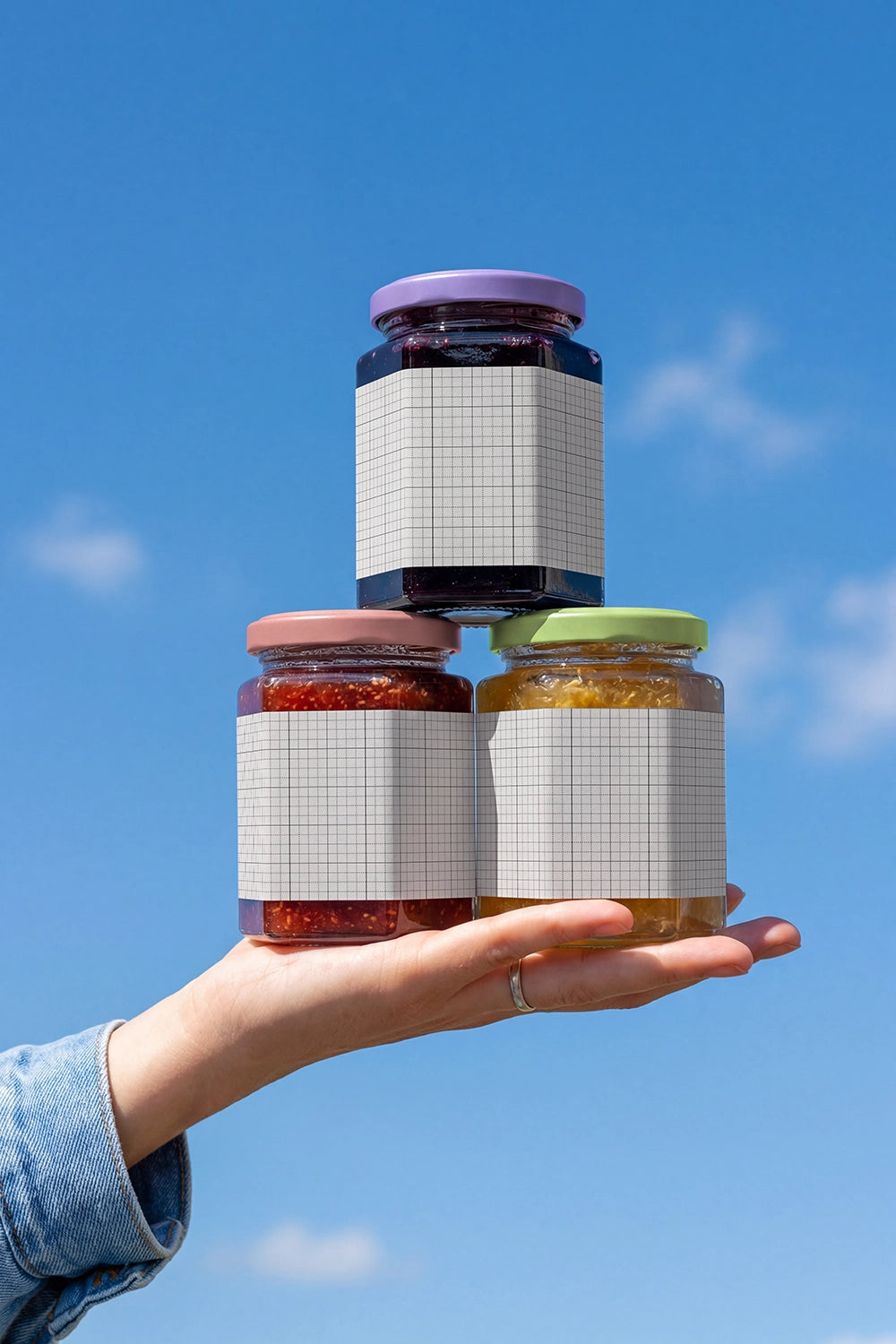 Gourmet food branding mockup set with three glass jars
