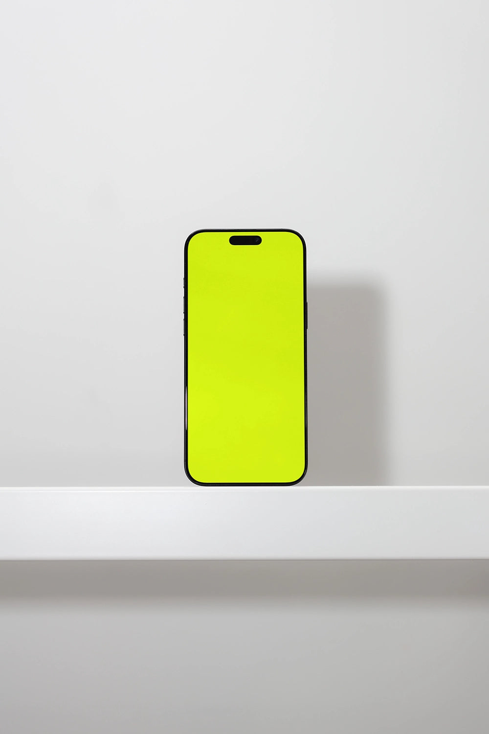 iphone screen mockup with minimal shelf composition, clean and professional presentation