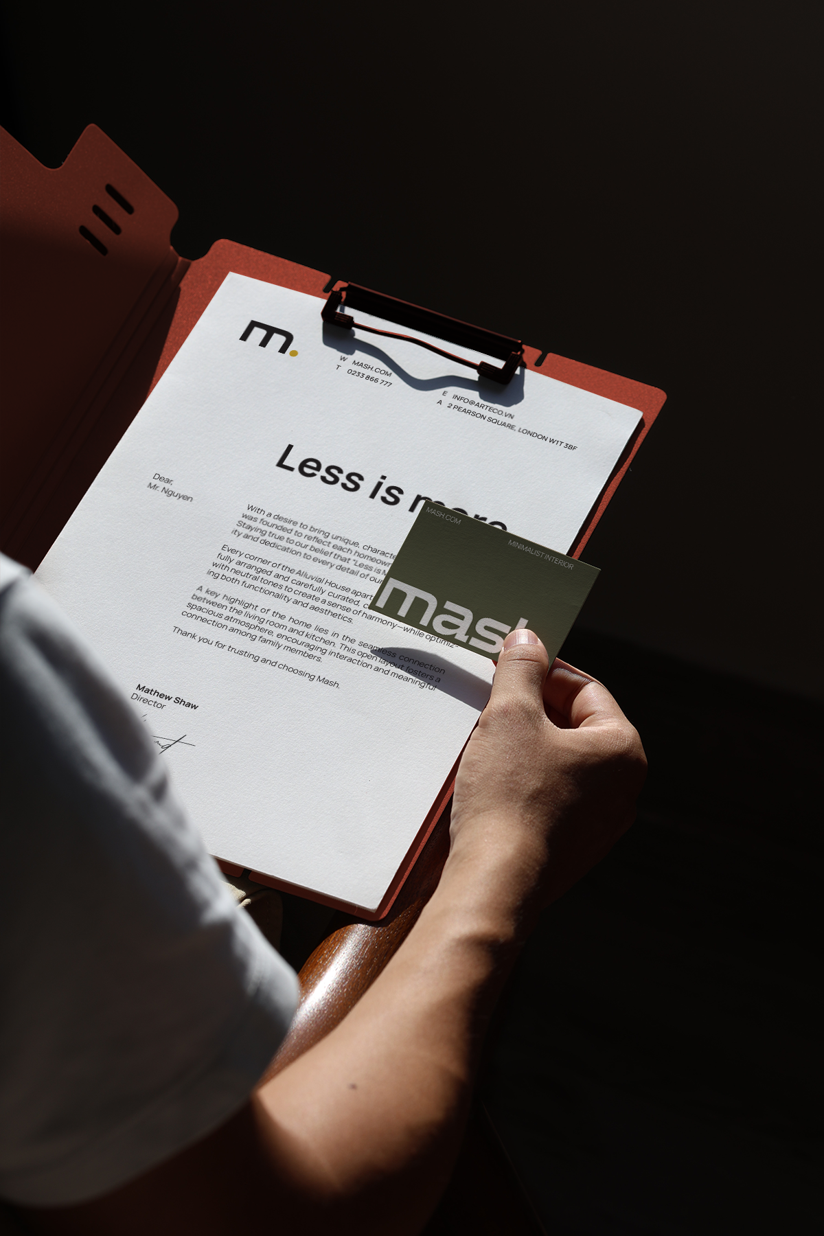 branding mockup showing two cards in hands with natural light soft shadow and premium look