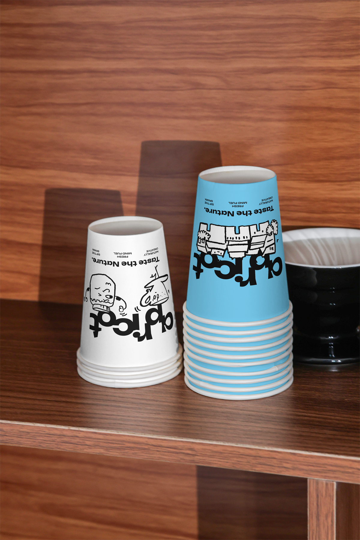 Bundle of Apricots Coffee Collection paper cups by Mockup.Asia, featuring a printed apricot design on white paper cups.