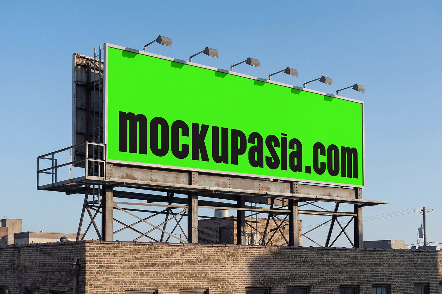 urban rooftop billboard mockup with lighting fixtures and minimalist design layout