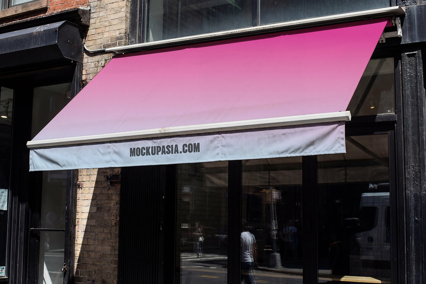 cafe exterior canopy mockup with logo and typography in street environment