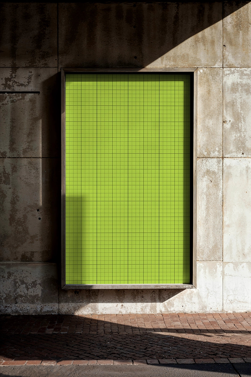 vertical poster mockup in city setting with natural lighting and shadow overlay aesthetic