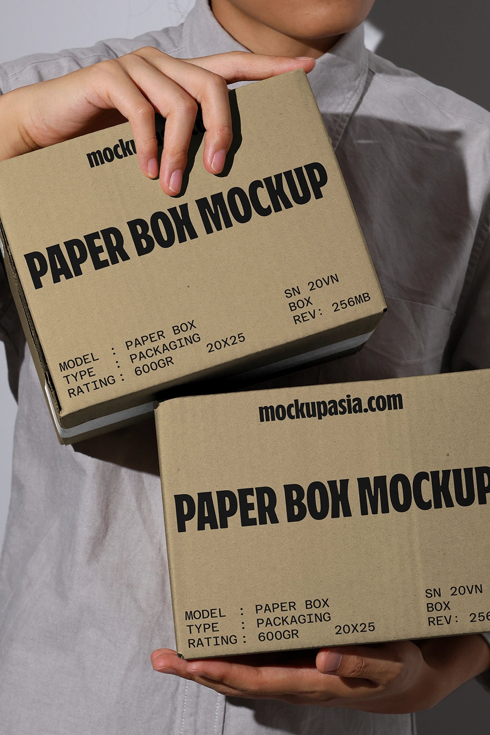 Shipping box mockup with paper texture and close up label design minimal background