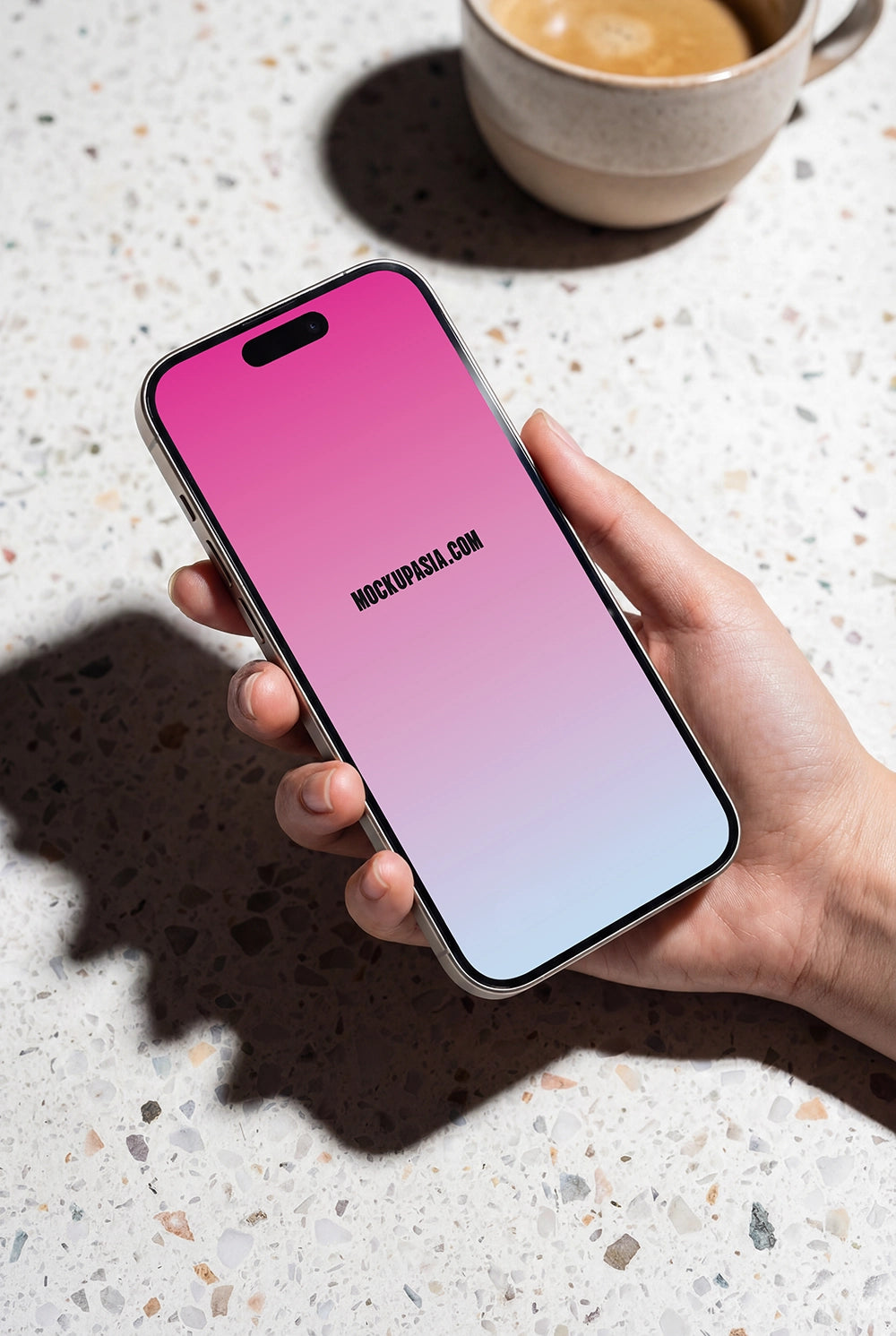 mobile app mockup with flash lighting and realistic hand interaction