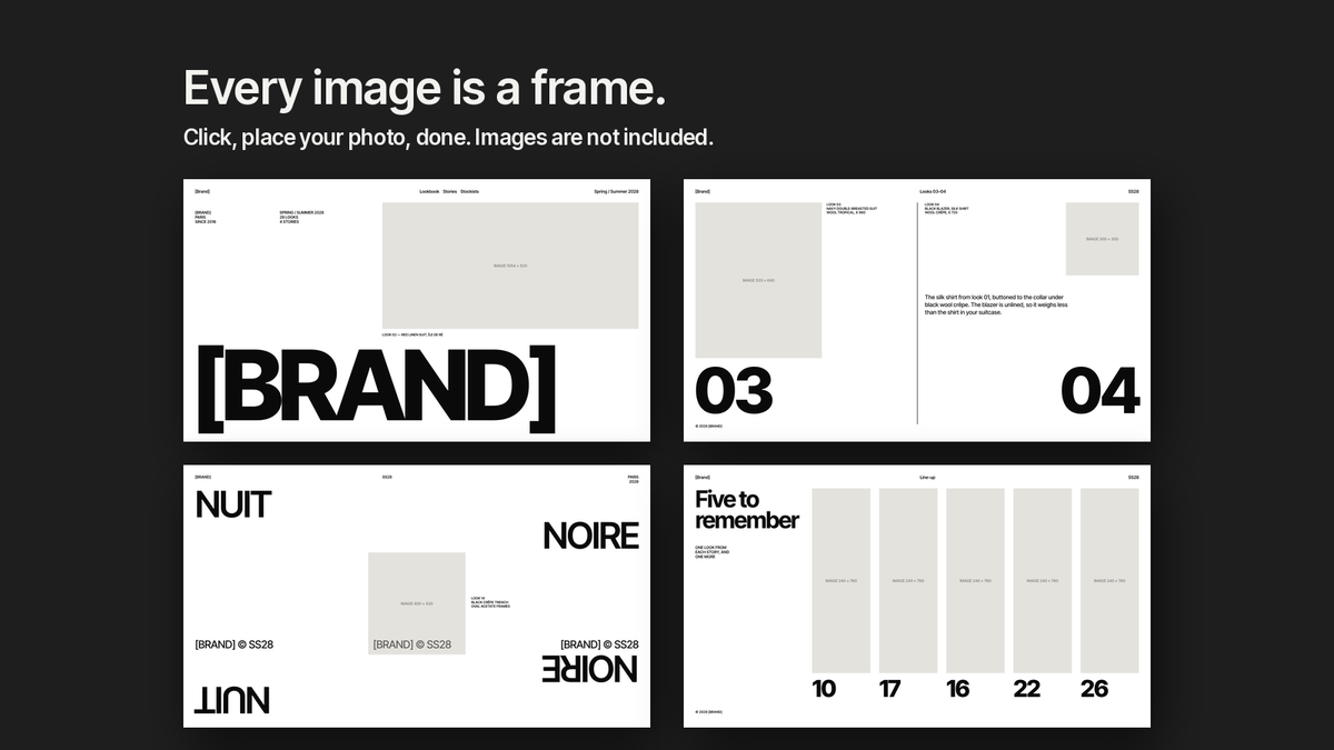 Swiss Style Lookbook template – empty image frames in the editable files