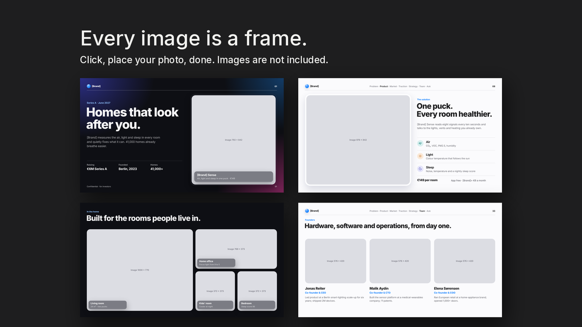 Glassmorphism Pitch Deck template – empty image frames in the editable files