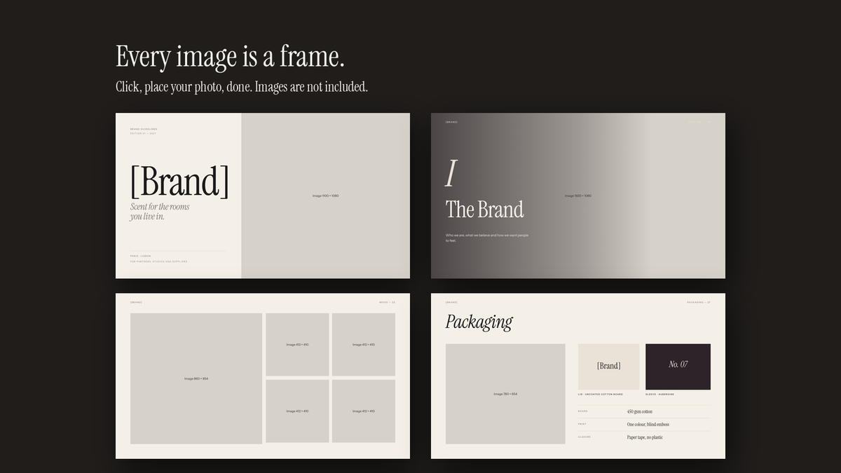 Luxury Brand Guidelines template – empty image frames in the editable files