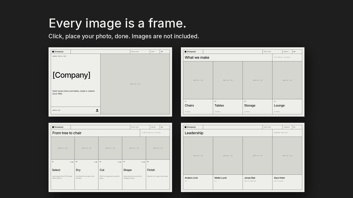 Minimal Company Profile template – empty image frames in the editable files