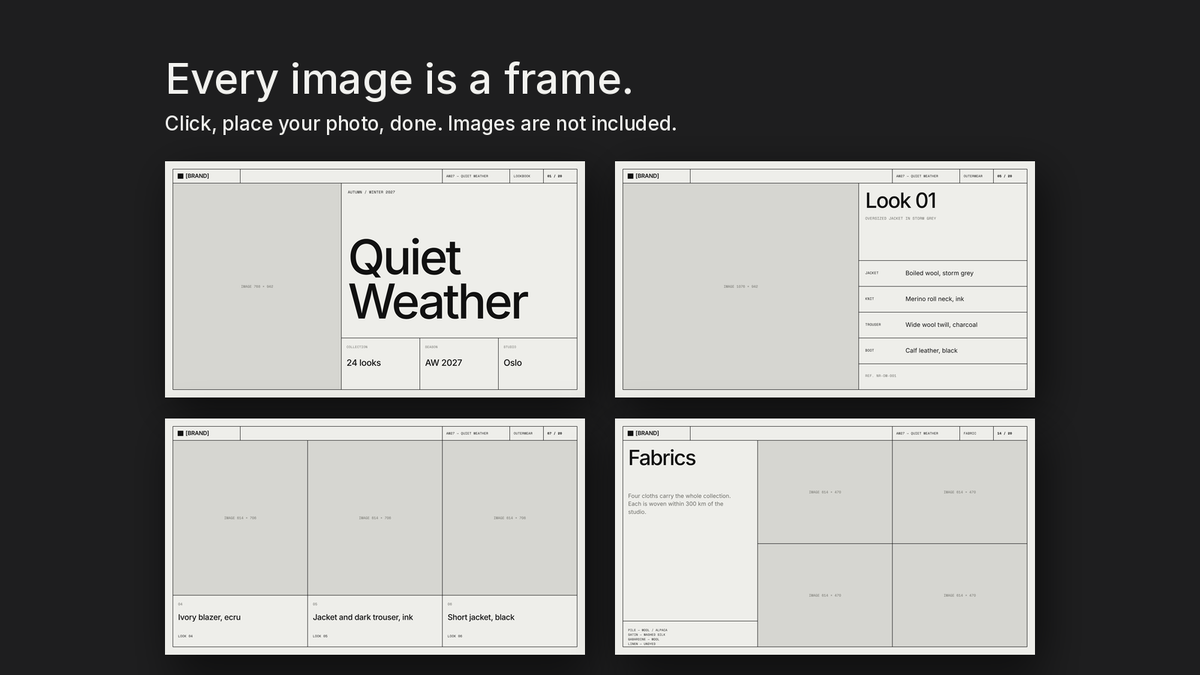 Minimal Lookbook template – empty image frames in the editable files