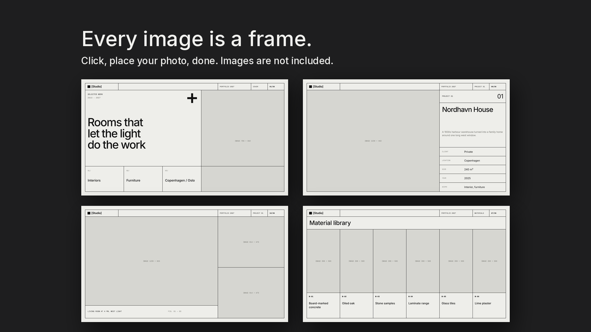 Minimal Portfolio template – empty image frames in the editable files