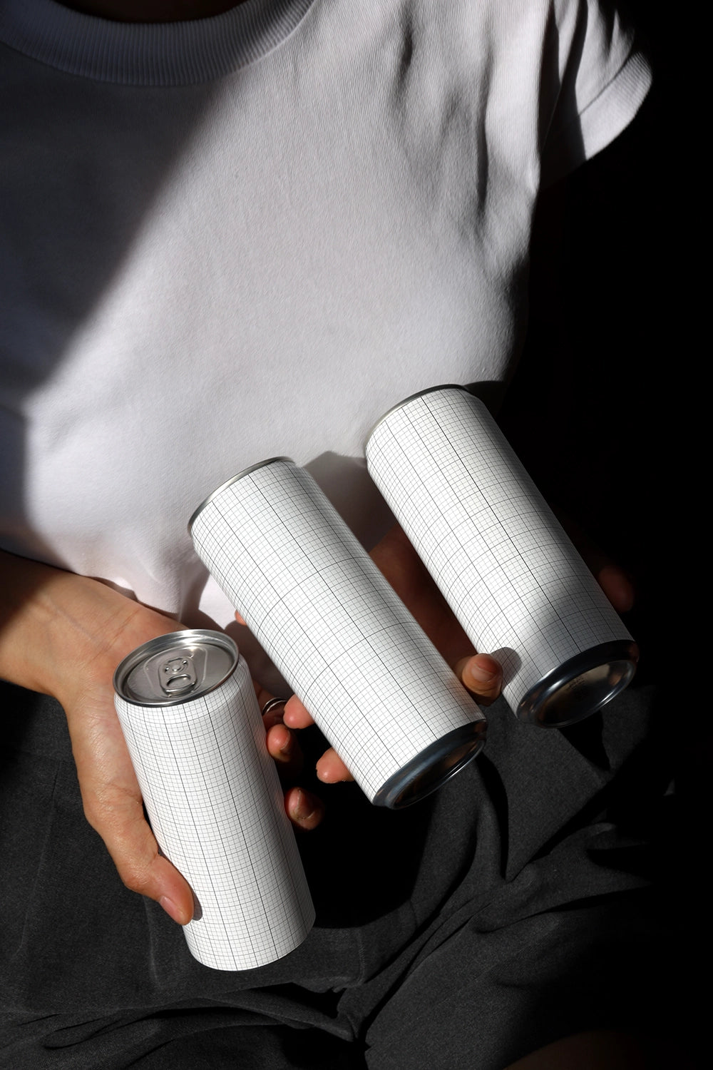 juice drink can mockup product line presentation with multiple cans