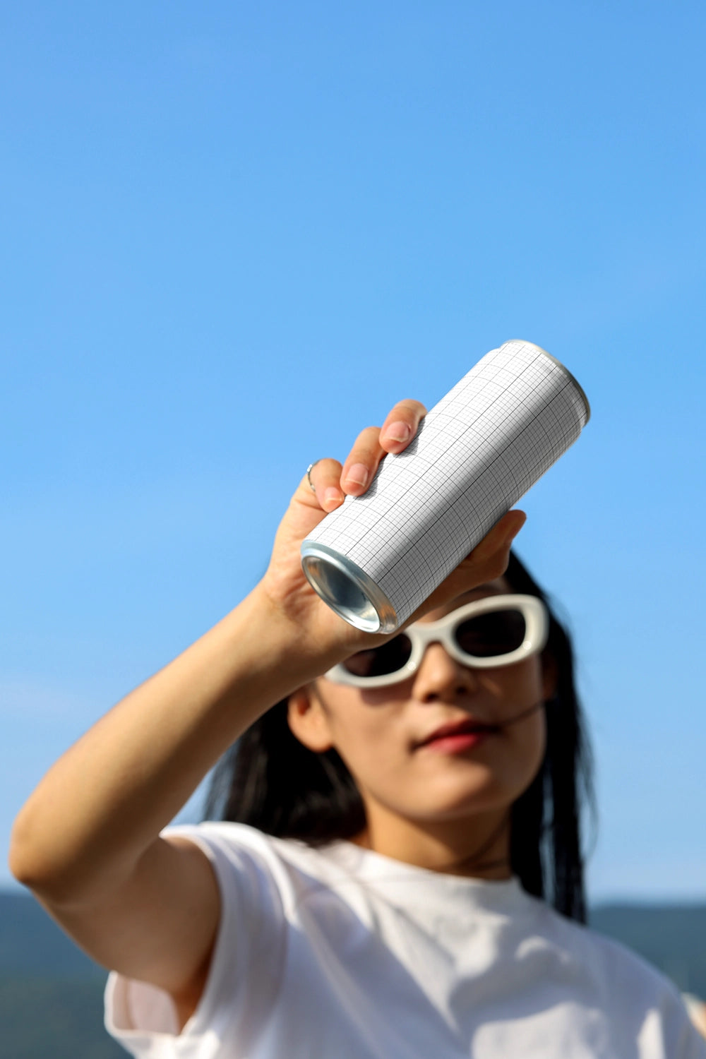 beer and juice can mockup outdoor hero composition with sky background