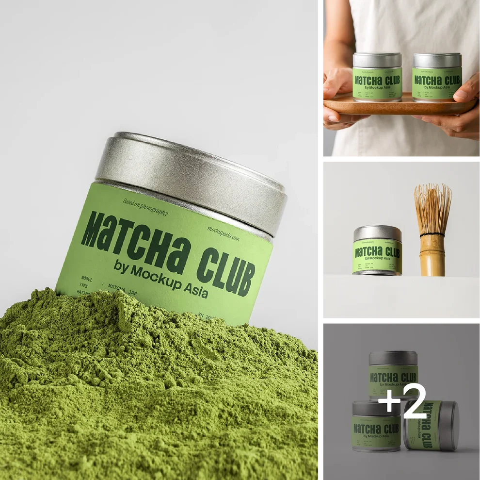Two matcha tin jars side by side, illustrating format choices for matcha packaging design