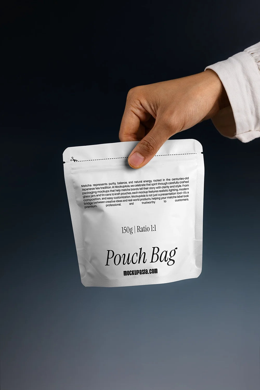 Stand-up pouch mockup showing gusset structure and front panel visibility