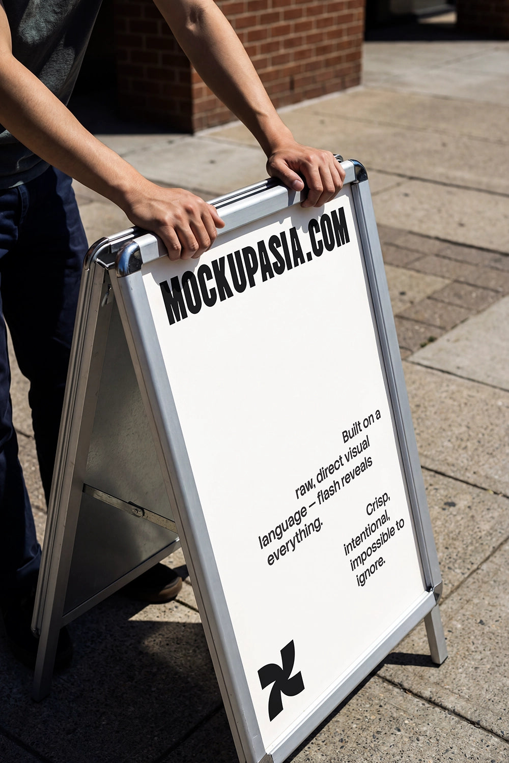 a frame sign mockup outdoor sidewalk signage with high contrast flash lighting