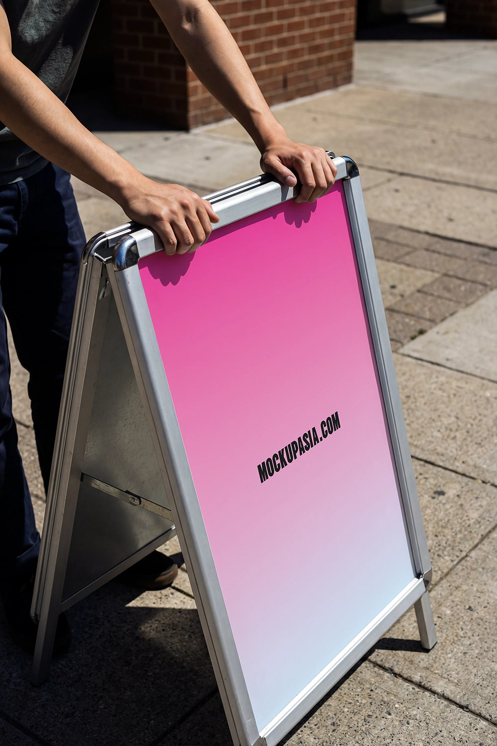 cafe signage mockup with a frame board and bold shadows for outdoor branding