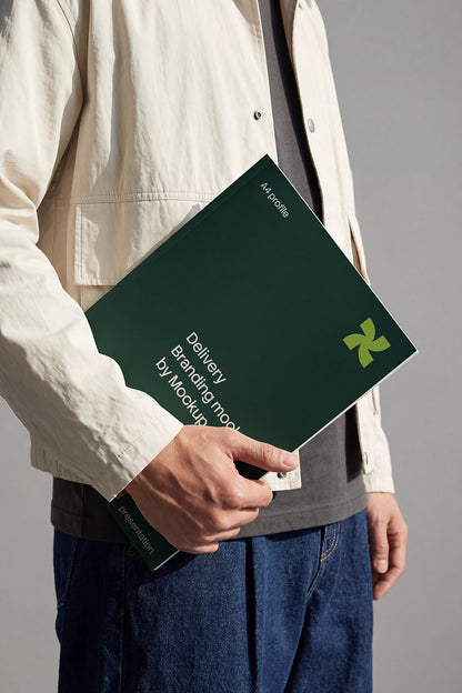 A4 softcover editorial book mockup for presentation layouts