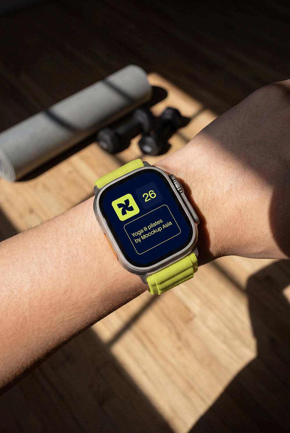 Smartwatch PSD mockup for fitness app branding and wearable UI presentation