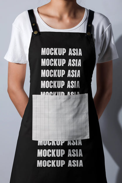 realistic apron mockup on person with minimal background and soft shadow high resolution psd