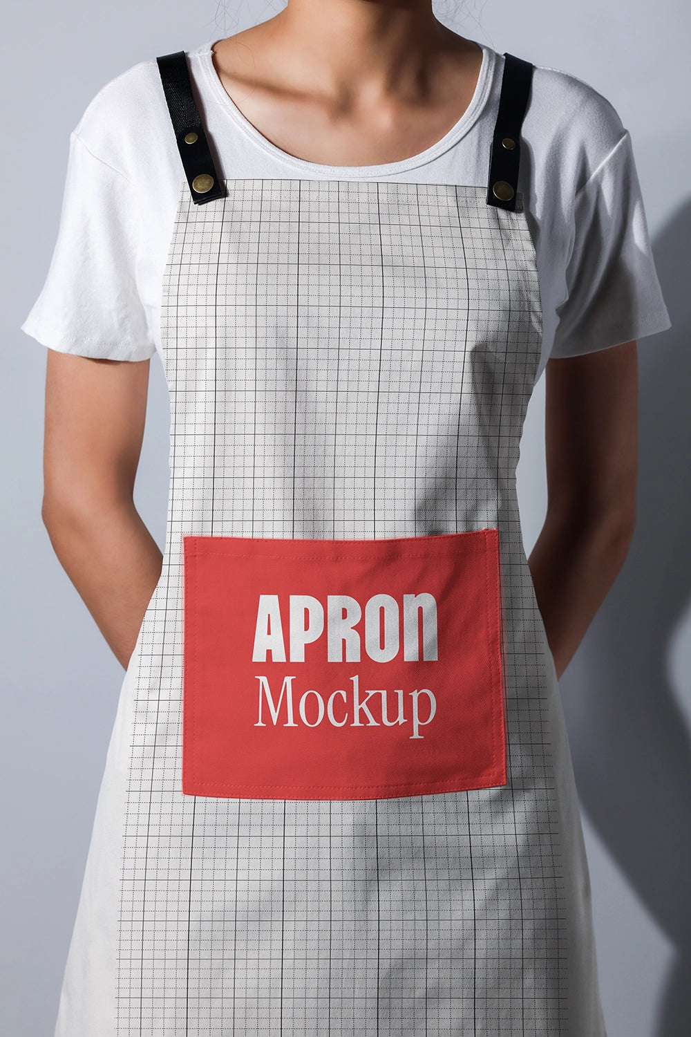cooking apron mockup on model front view with natural light and customizable design