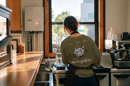 KOD09 – Barista T-Shirt Mockup – Back View at the Bar
