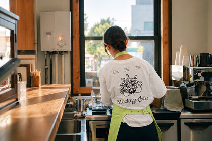 KOD09 – Barista T-Shirt Mockup – Back View at the Bar