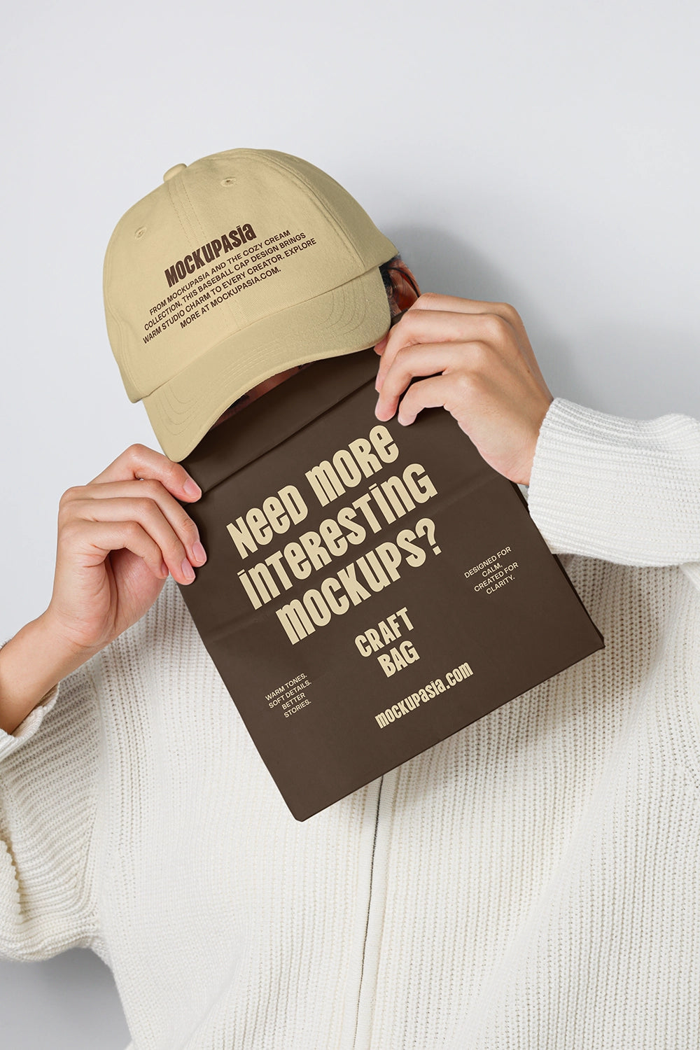 hat mockup with blank design area and matching paper sheet for branding showcase
