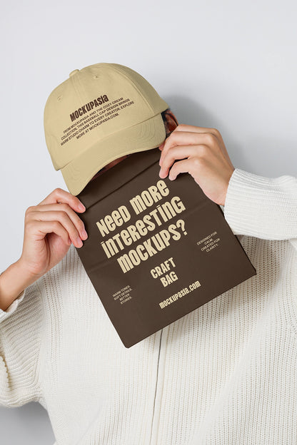 hat mockup with blank design area and matching paper sheet for branding showcase