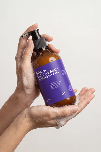 Editorial liquid soap bottle mockup with premium skincare-inspired styling.