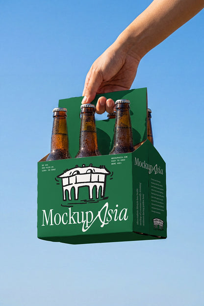 Beer six pack carrier branding mockup with editable packaging surface