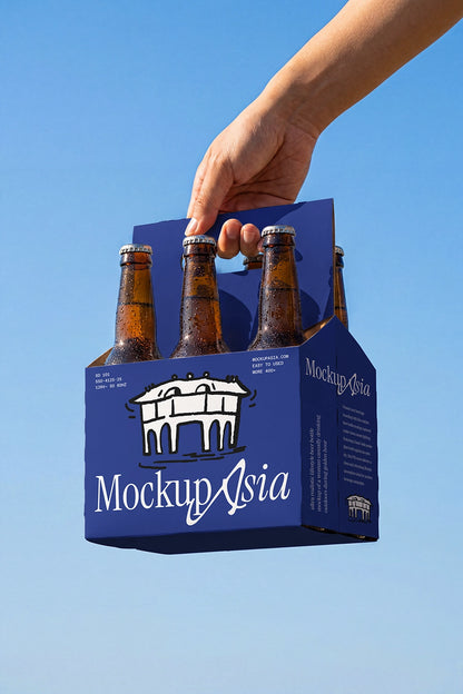 Cardboard beverage packaging PSD mockup with realistic sunlight