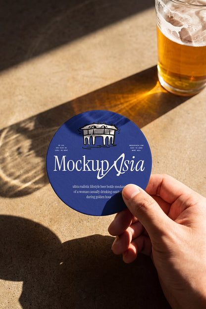 Beer mat mockup for brewery branding and hospitality identity presentation