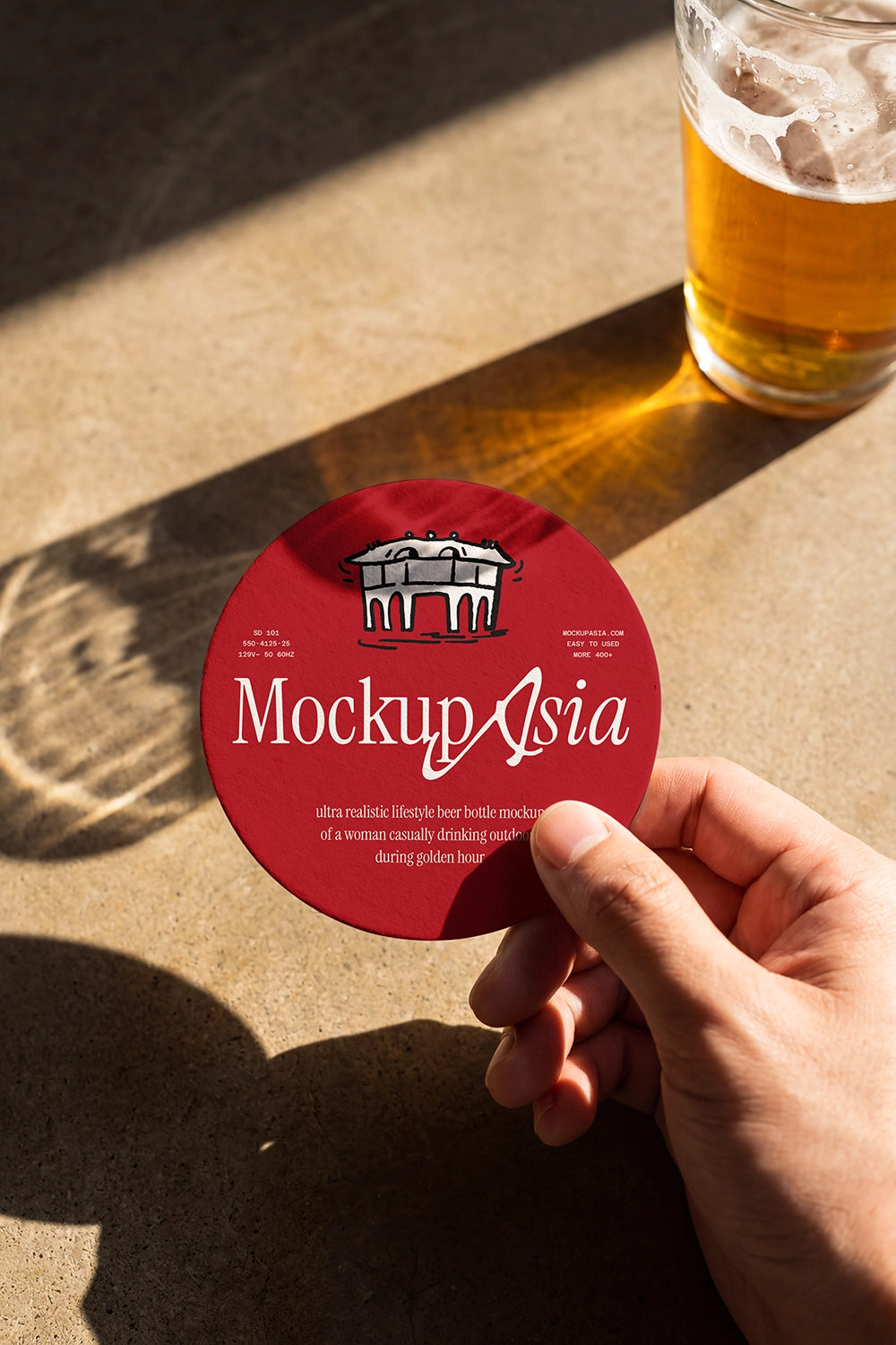 Round bar coaster PSD mockup with realistic paper texture and shadows