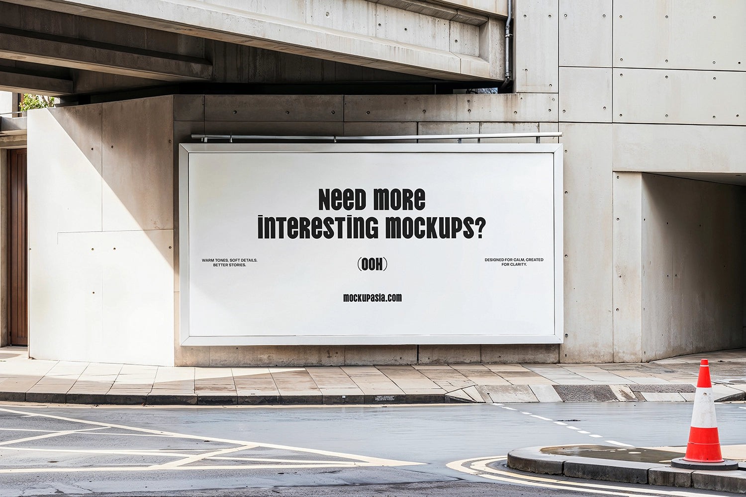 large horizontal billboard mockup on concrete building wall with clean minimalist design
