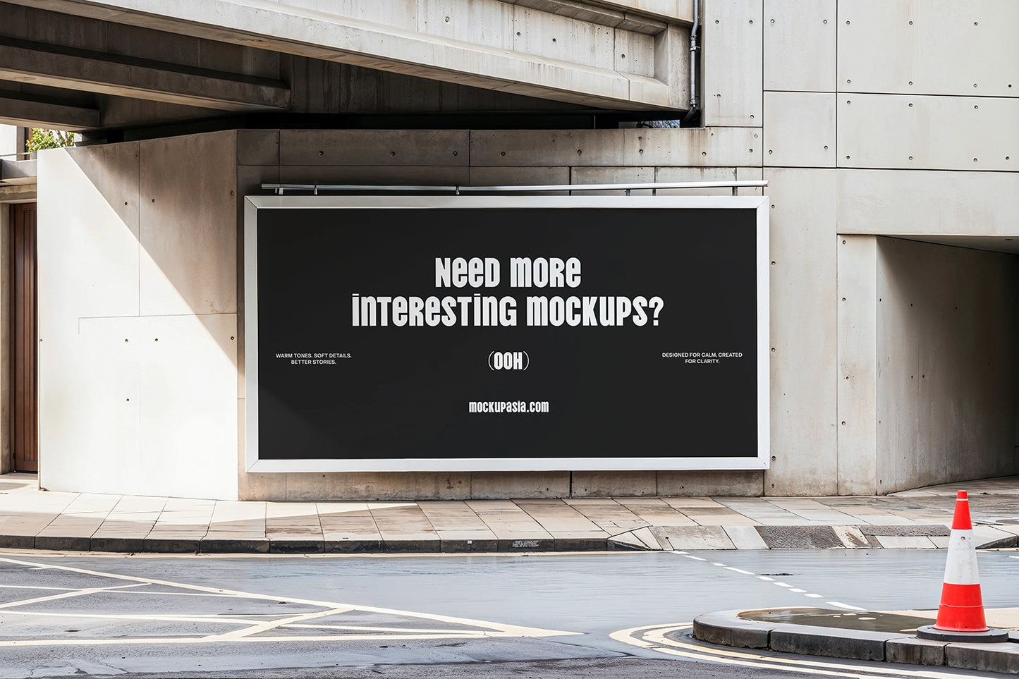 realistic OOH advertising mockup on urban architecture with wide format poster display