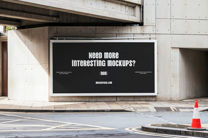 realistic OOH advertising mockup on urban architecture with wide format poster display