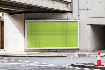 street billboard mockup on modern concrete structure with natural daylight and shadows