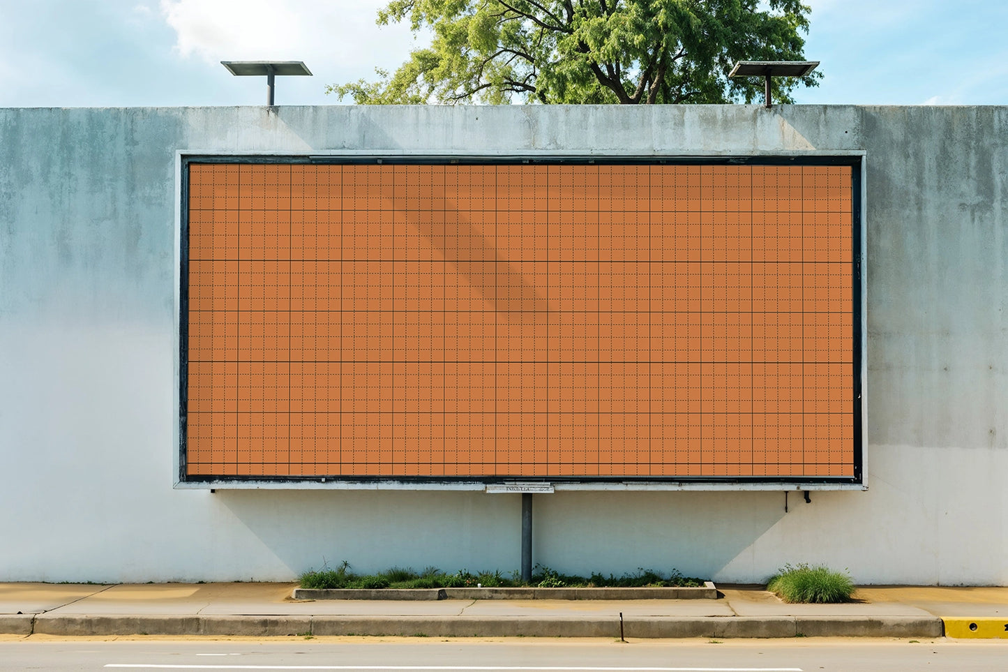 horizontal OOH billboard mockup with natural daylight and subtle shadow gradients