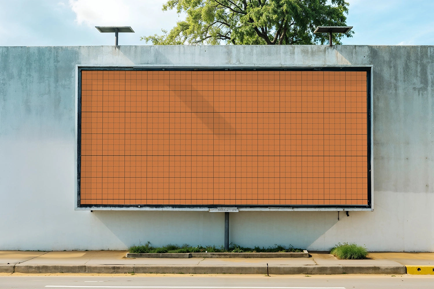 horizontal OOH billboard mockup with natural daylight and subtle shadow gradients