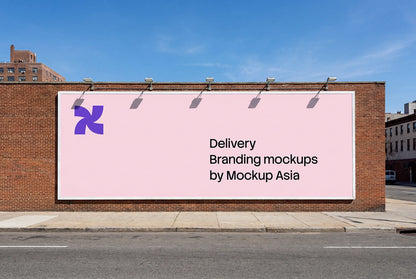 Realistic street billboard mockup on brick wall for outdoor advertising presentation