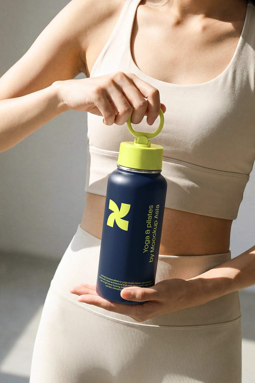 Premium fitness bottle mockup with matte finish for wellness and active lifestyle branding