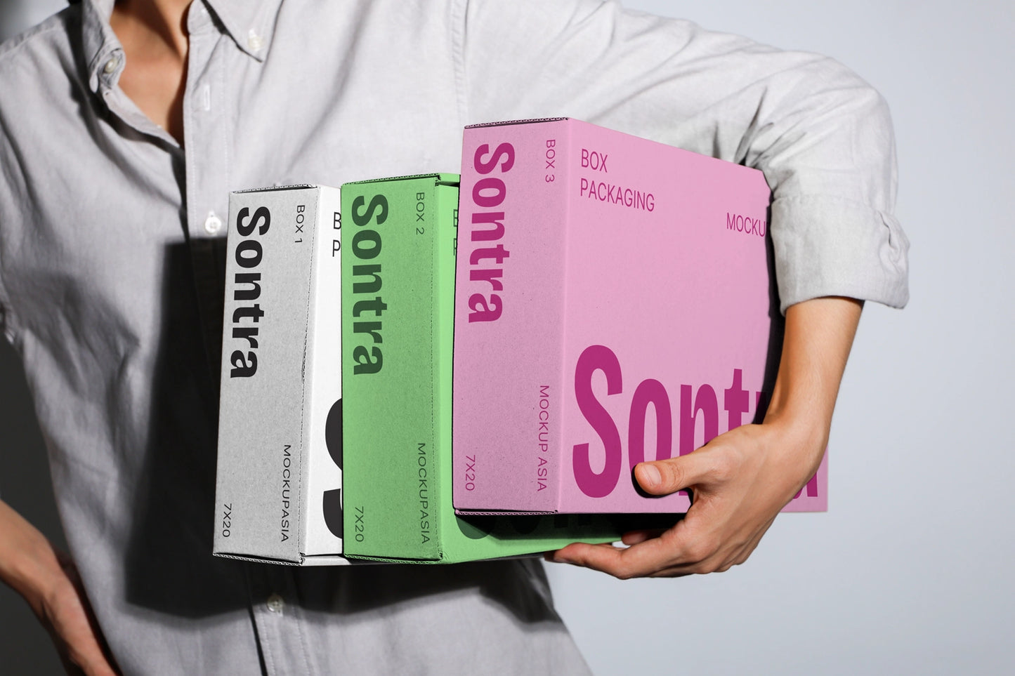 Shipping box mockup bundle with kraft boxes and bold typography branding design