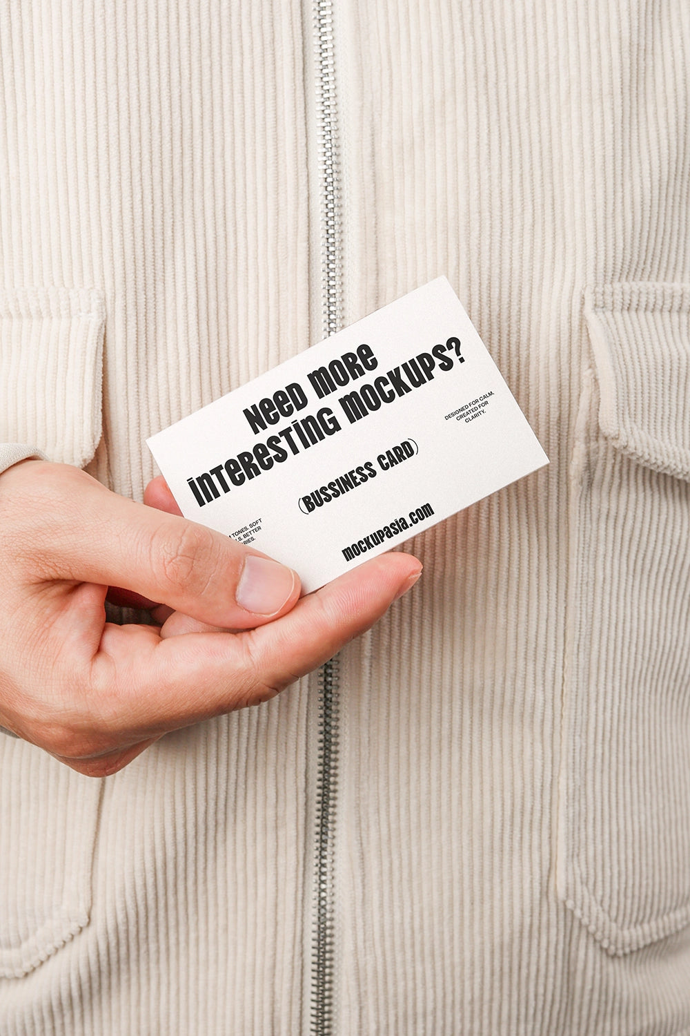 business card mockup held in hand with minimal design and neutral background