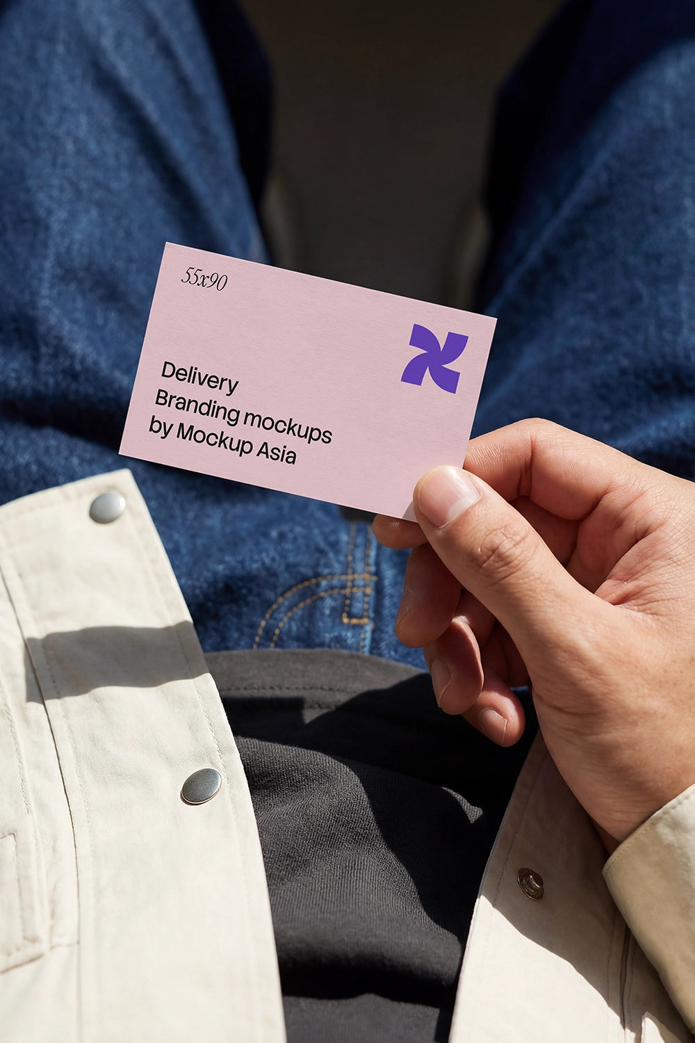 Point of view business card mockup with natural sunlight
