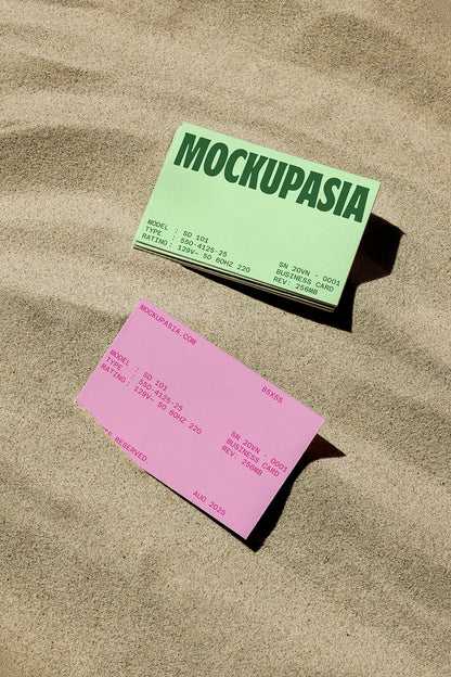 stationery mockup with business cards in beach setting and soft shadow lighting
