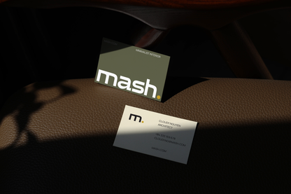 minimal business card mockup on leather surface with dramatic sunlight and natural shadow overlay